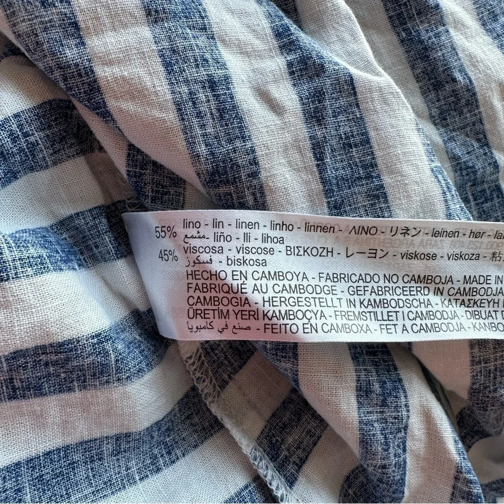NWT Zara Linen Blend Striped Button Down Shirt Blue White Size Medium - Picture 5 of 5
